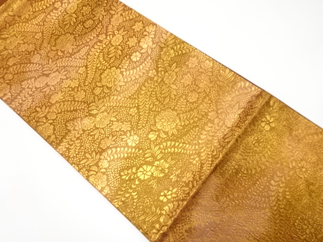 草花模様織出し全通袋帯